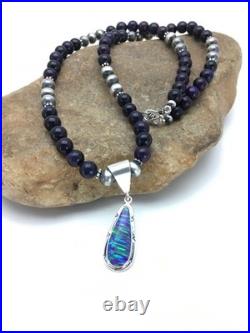 Navajo Purple Sugilite Necklace with Gilson Opal Pendant Sterling Silver 23