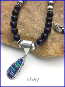 Navajo Purple Sugilite Necklace with Gilson Opal Pendant Sterling Silver 23