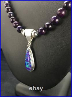 Navajo Purple Sugilite Necklace with Gilson Opal Pendant Sterling Silver 23