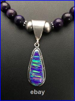 Navajo Purple Sugilite Necklace with Gilson Opal Pendant Sterling Silver 23