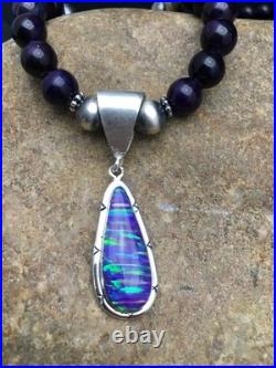 Navajo Purple Sugilite Necklace with Gilson Opal Pendant Sterling Silver 23