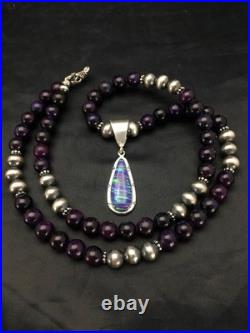 Navajo Purple Sugilite Necklace with Gilson Opal Pendant Sterling Silver 23