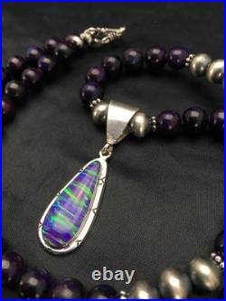 Navajo Purple Sugilite Necklace with Gilson Opal Pendant Sterling Silver 23