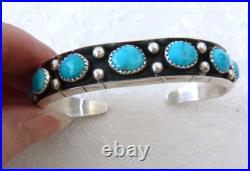 Navajo Reed Charley Turquoise Cuff Bracelet 925 Sterling Silver Shadowbox Look