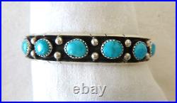 Navajo Reed Charley Turquoise Cuff Bracelet 925 Sterling Silver Shadowbox Look