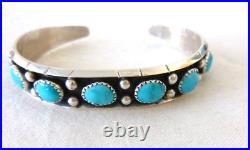 Navajo Reed Charley Turquoise Cuff Bracelet 925 Sterling Silver Shadowbox Look