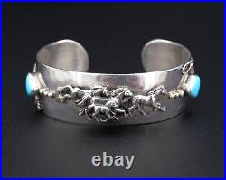 Navajo Richard Begay Sterling Silver Turquoise Horse Cuff Bracelet 6.5 BS2661