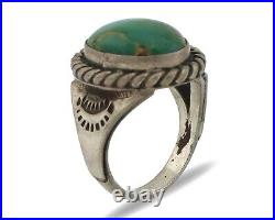 Navajo Ring. 925 Silver Blue Gem Turquoise Native American Signed C. 80's