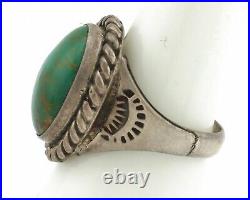 Navajo Ring. 925 Silver Blue Gem Turquoise Native American Signed C. 80's