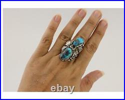 Navajo Ring 925 Silver Morenci Turquoise Native American Artist C. 80's