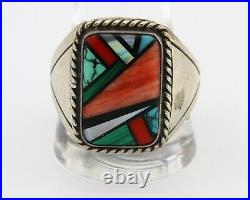 Navajo Ring 925 Silver Natural Gemstones Signed C Montoya Size 13