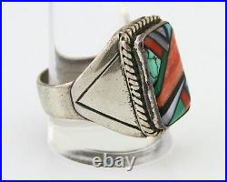 Navajo Ring 925 Silver Natural Gemstones Signed C Montoya Size 13