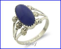 Navajo Ring 925 Sterling Natural Lapis Handmade Native Artist C. 80's Navajo Ring 925 Sterling Natural Lapis Handmade Native Artist C. 80's
