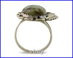 Navajo Ring 925 Sterling Silver Green Turquoise Native American Artist C. 80s