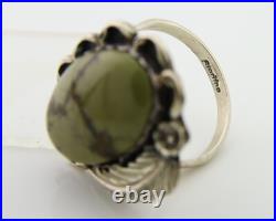 Navajo Ring 925 Sterling Silver Green Turquoise Native American Artist C. 80s