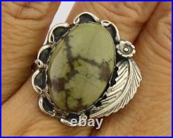 Navajo Ring 925 Sterling Silver Green Turquoise Native American Artist C. 80s
