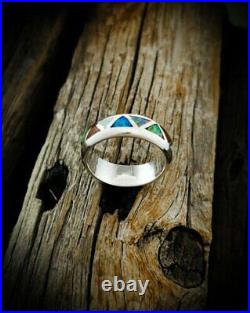 Navajo Ring, 925 Sterling Silver, Opal Ring, Native American Wedding Band