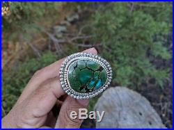 Navajo Ring Green Black Matrix Turquoise Sterling Silver Signed Native Jewelry