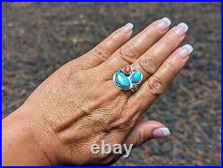 Navajo Ring Kingman Turquoise Coral Sterling Silver Gilbert Wilson Native Am