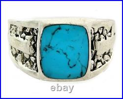 Navajo Ring Sterling Silver Natural Blue Turquoise Vintage Signed SC Size 10.5