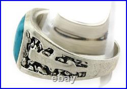 Navajo Ring Sterling Silver Natural Blue Turquoise Vintage Signed SC Size 10.5