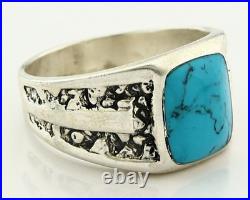 Navajo Ring Sterling Silver Natural Blue Turquoise Vintage Signed SC Size 10.5