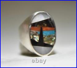 Navajo Ring Turquoise Seascape Abalone Lighthouse Spiny Oyster Sterling Silver M