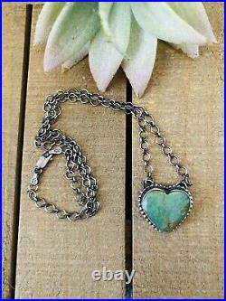 Navajo Royston Turquoise And Sterling Silver Heart Necklace