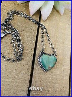 Navajo Royston Turquoise And Sterling Silver Heart Necklace