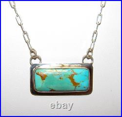 Navajo Royston Turquoise Bar Necklace Sterling Silver Native American Signed