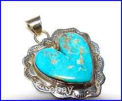 Navajo Royston Turquoise Heart Pendant Sterling Silver M James
