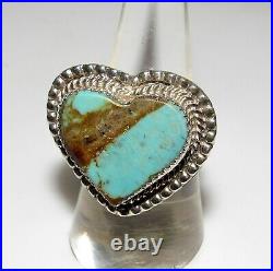 Navajo Royston Turquoise Heart Ring Sz 8 Sterling Silver Signed Native