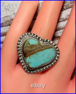 Navajo Royston Turquoise Heart Ring Sz 8 Sterling Silver Signed Native