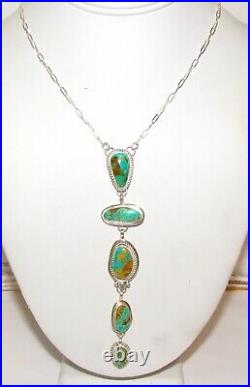 Navajo Royston Turquoise Lariat Necklace Sterling Silver K. Pino