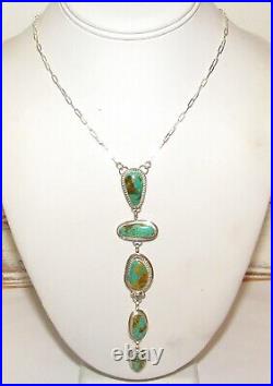 Navajo Royston Turquoise Lariat Necklace Sterling Silver K. Pino