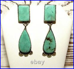 Navajo Royston Turquoise Sterling Silver Dangle Earrings Native American Signed