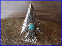 Navajo Sand Cast Sterling Silver Turquoise Arrowhead Ring Signed by Johnson