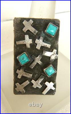 Navajo Scott Skeets 9-Cross Ring 925 Sterling Silver Kingman Turquoise Adj Size
