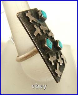 Navajo Scott Skeets 9-Cross Ring 925 Sterling Silver Kingman Turquoise Adj Size
