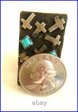 Navajo Scott Skeets 9-Cross Ring 925 Sterling Silver Kingman Turquoise Adj Size