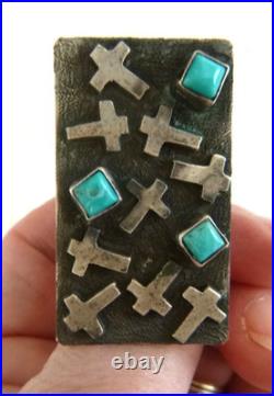 Navajo Scott Skeets 9-Cross Ring 925 Sterling Silver Kingman Turquoise Adj Size