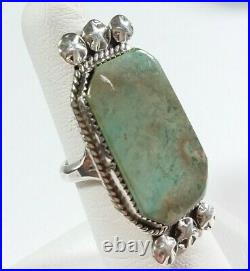 Navajo Selina Warner Sterling Elongated Etched Royston Turquoise Size 6 Ring