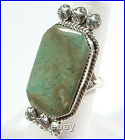Navajo Selina Warner Sterling Elongated Etched Royston Turquoise Size 6 Ring
