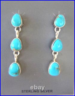 Navajo Shirley Henry Kingman Turquoise Trio 1.75 Earrings 925 Sterling Silver