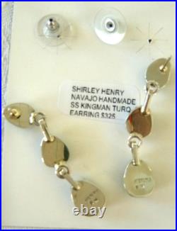 Navajo Shirley Henry Kingman Turquoise Trio 1.75 Earrings 925 Sterling Silver