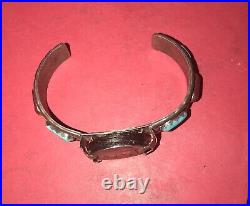 Navajo Signed Sterling Silver Cuff Bracelet Turqualse & Coral? Native American