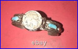 Navajo Signed Sterling Silver Cuff Bracelet Turqualse & Coral? Native American