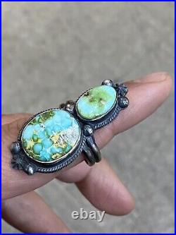 Navajo Sonoran Gold Turquoise Sterling Silver Handmade Adjustable Ring-Tim Smith