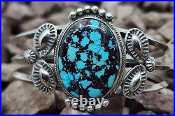 Navajo Spiderweb Bisbee Turquoise Sterling Silver Native American Cuff Bracelet