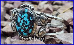 Navajo Spiderweb Bisbee Turquoise Sterling Silver Native American Cuff Bracelet